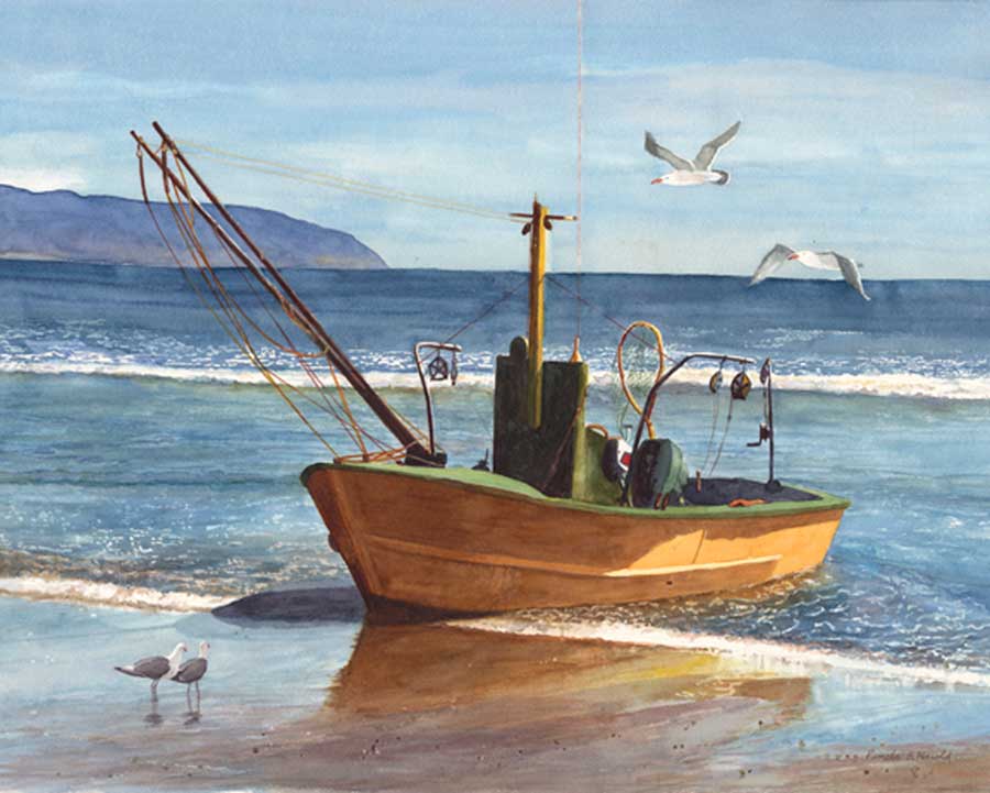 Beached, 27" x 33" Watercolor by Pamela Harold