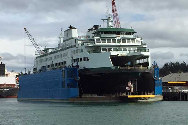 The ferry Samish in dry dock at Dakota Creek Industries
